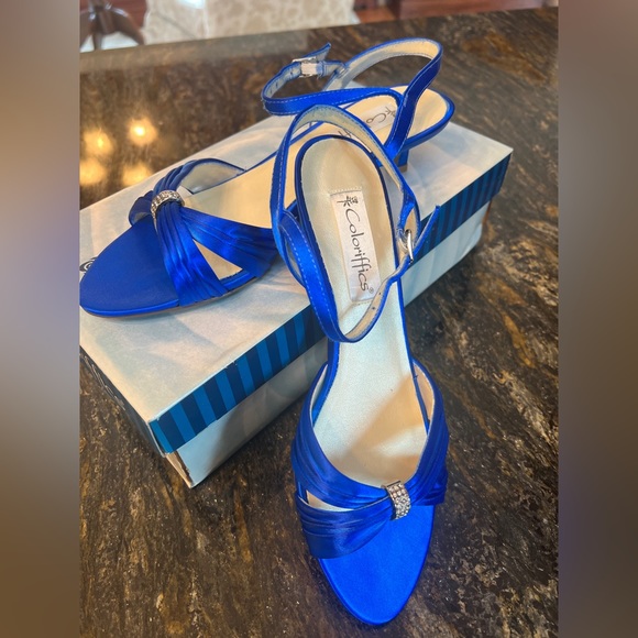 Coloriffics Cobalt blue 1” dressy heel with bling accent. - Picture 1 of 7